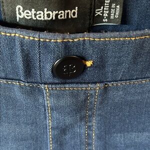 Betabrand Women’s Dark Blue Jeans with Yellow Stitching. XL .